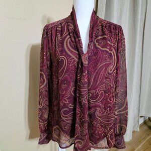 Tamara H. Paisley Sheer Blouse – Burgundy (Size L)
